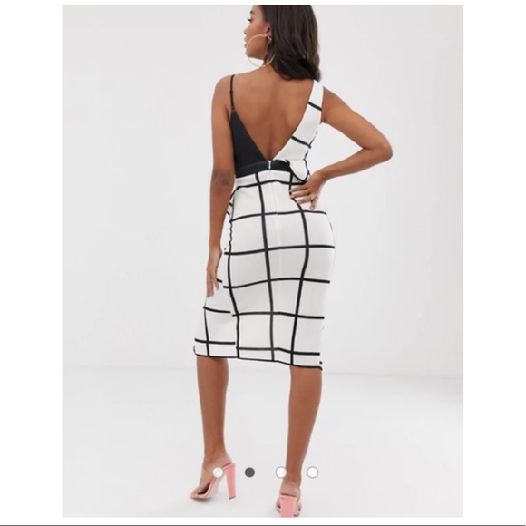 ASOS DESIGN mono grid check waterfall pencil dress - Picture 4 of 4